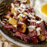 corned venison hash with horseradish sauce.