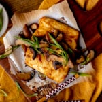 miso halibut with shiitakes and green onions.