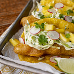 beer-battered rockfish tacos with cilantro lime slaw.