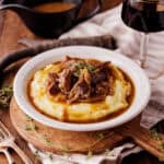 french onion antelope shanks over mashed potatoes.