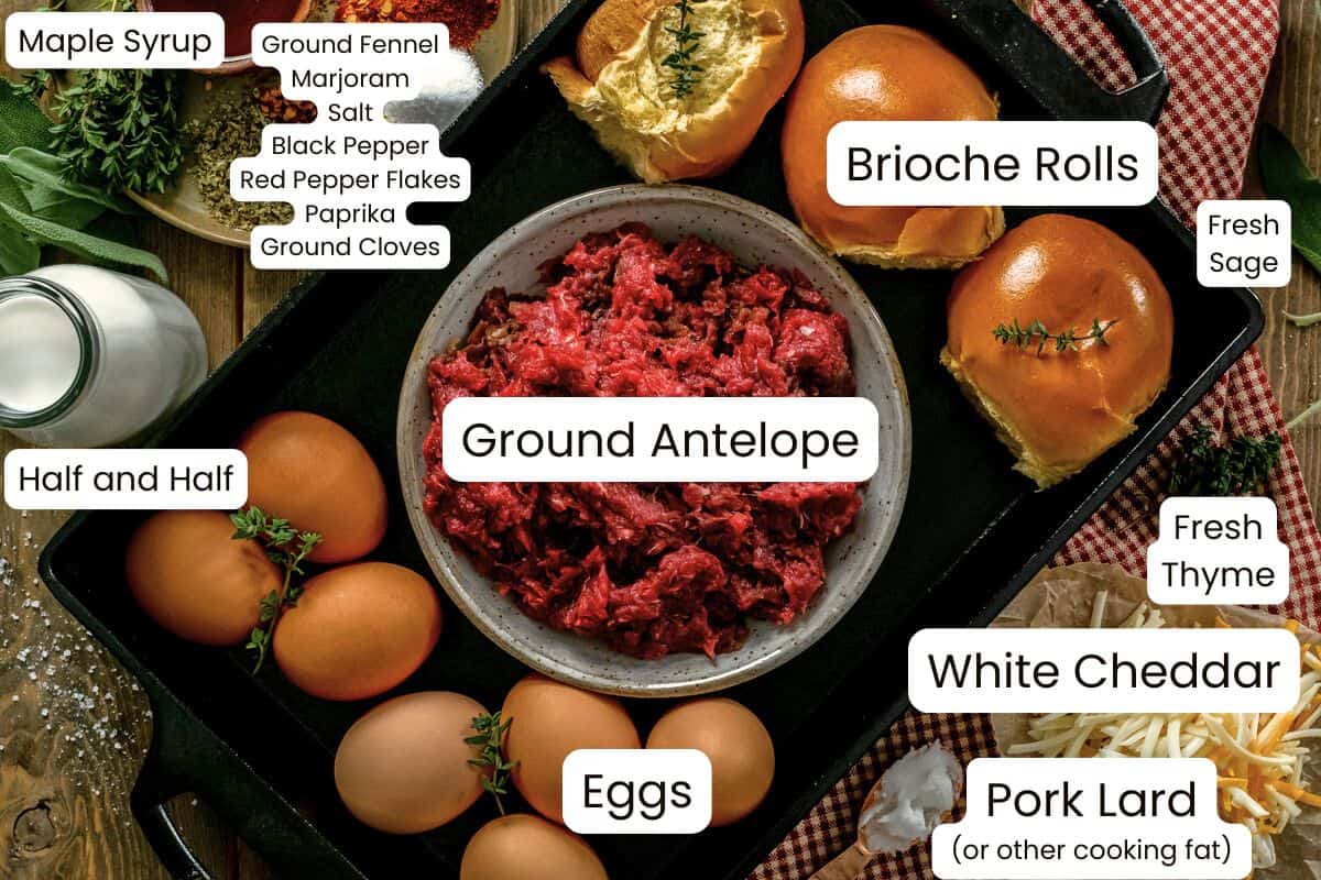 antelope sausage breakfast strata ingredients with labels.