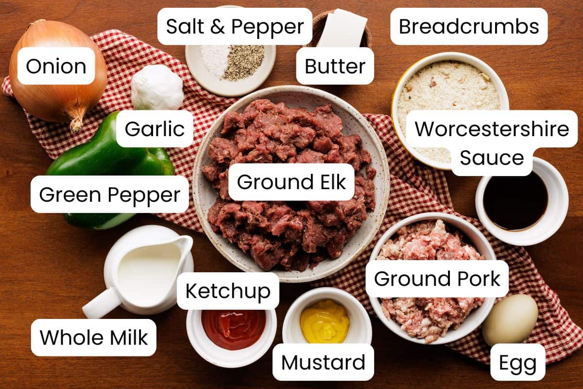 elk meatloaf ingredients with labels.