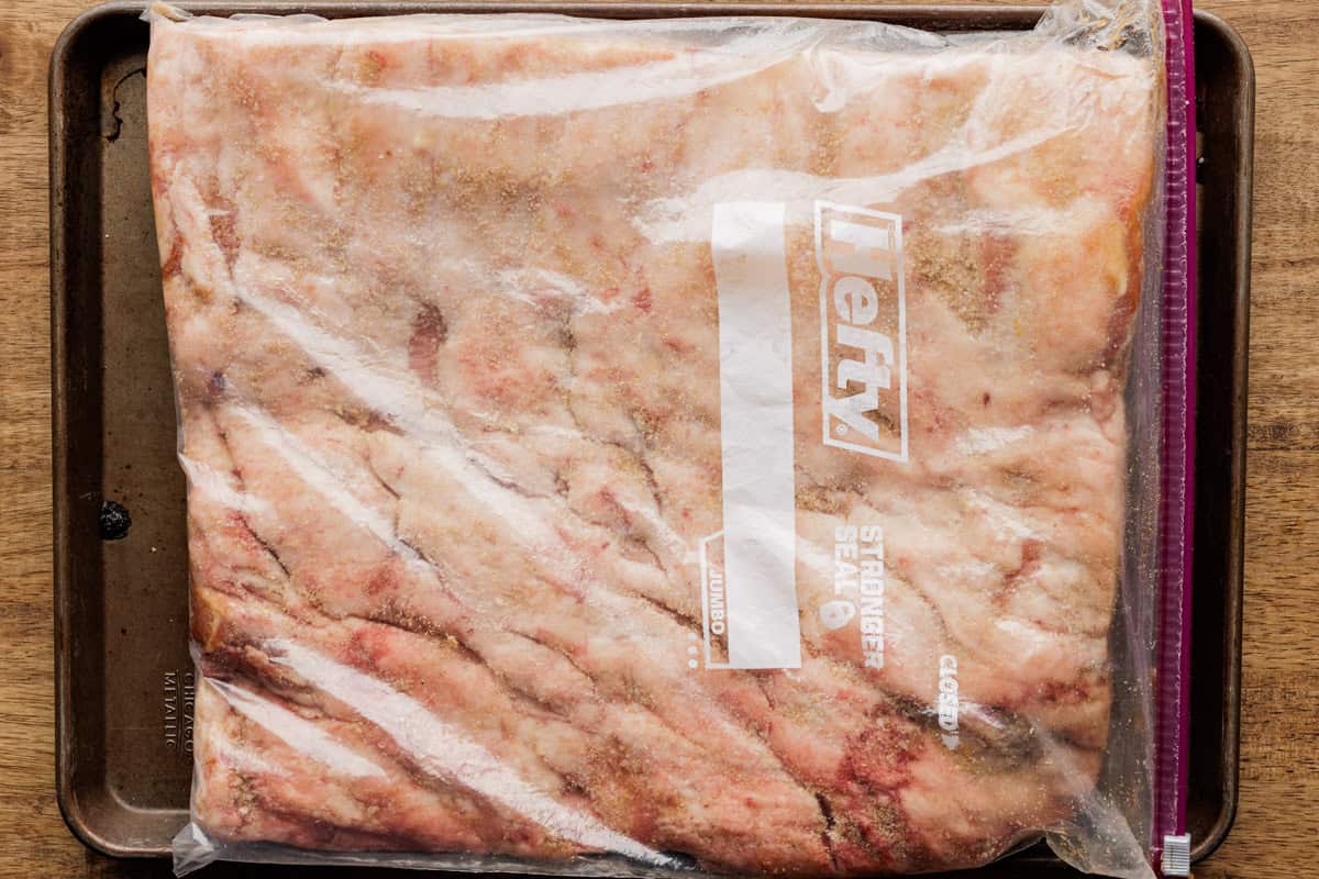 pork belly in large zippered bag.