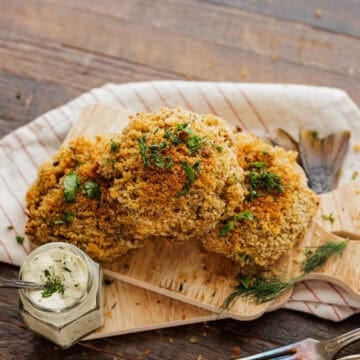 smoked trout cakes with dipping sauce.