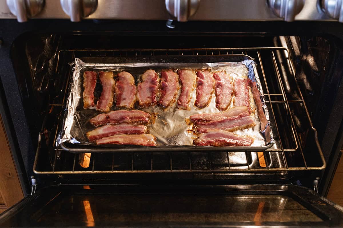 bacon on sheet pan in oven.