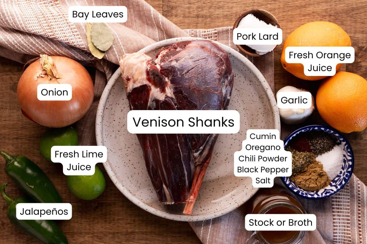 venison shank carnitas ingredients with labels.
