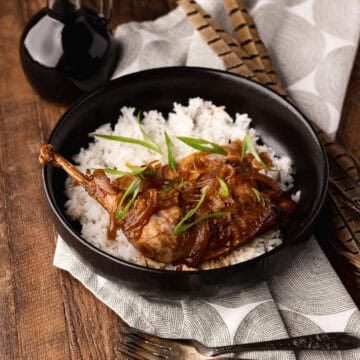 braised pheasant adobo leg oven rice.