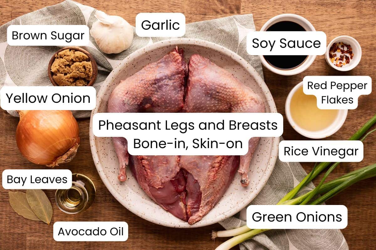 pheasant adobo ingredients with labels.