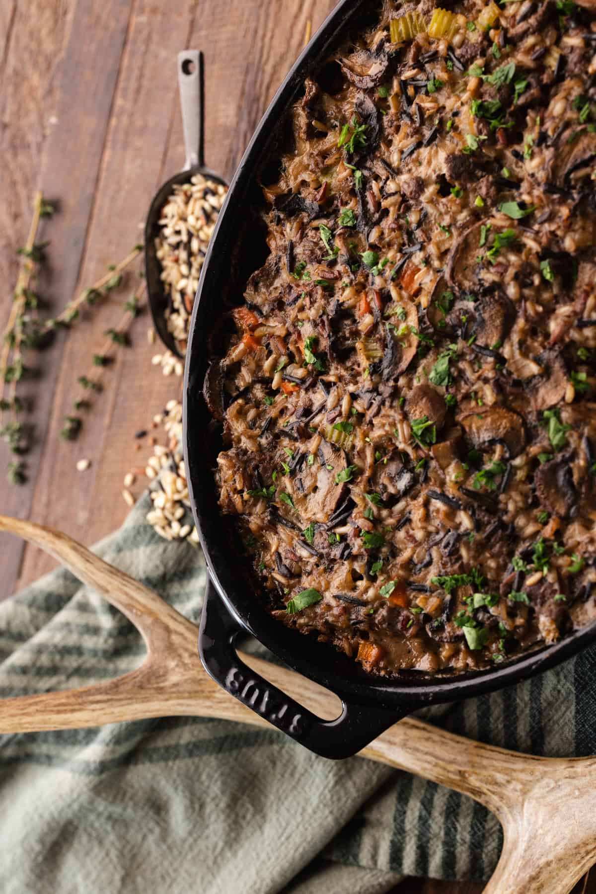 venison casserole with wild rice with antler.