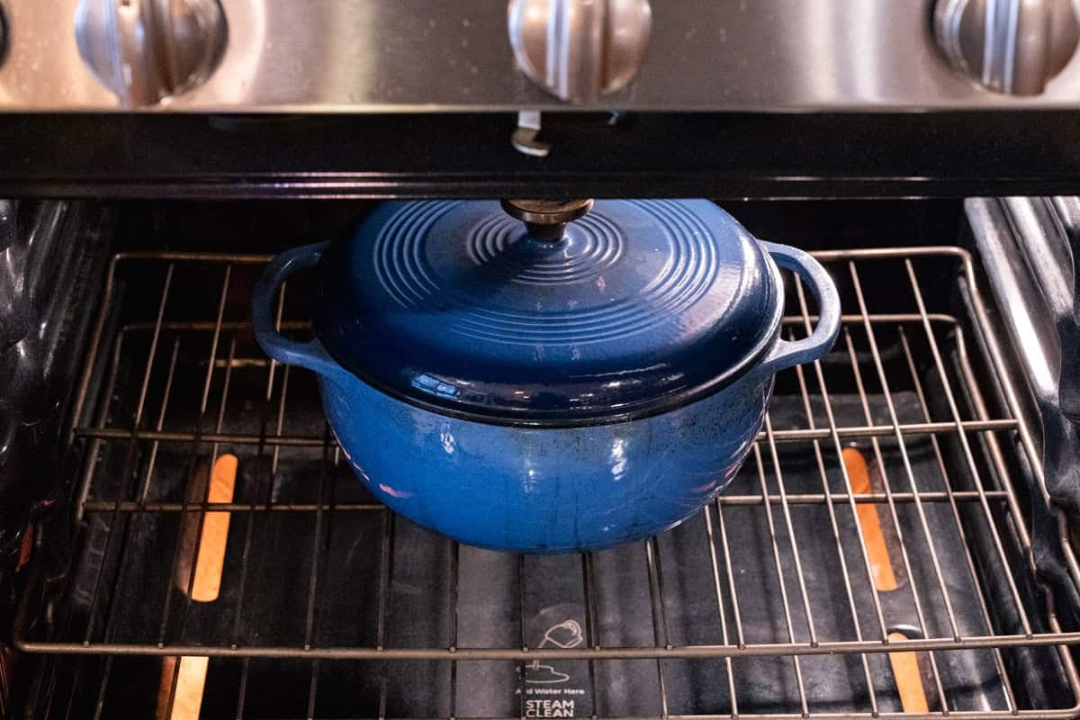 dutch oven in oven.