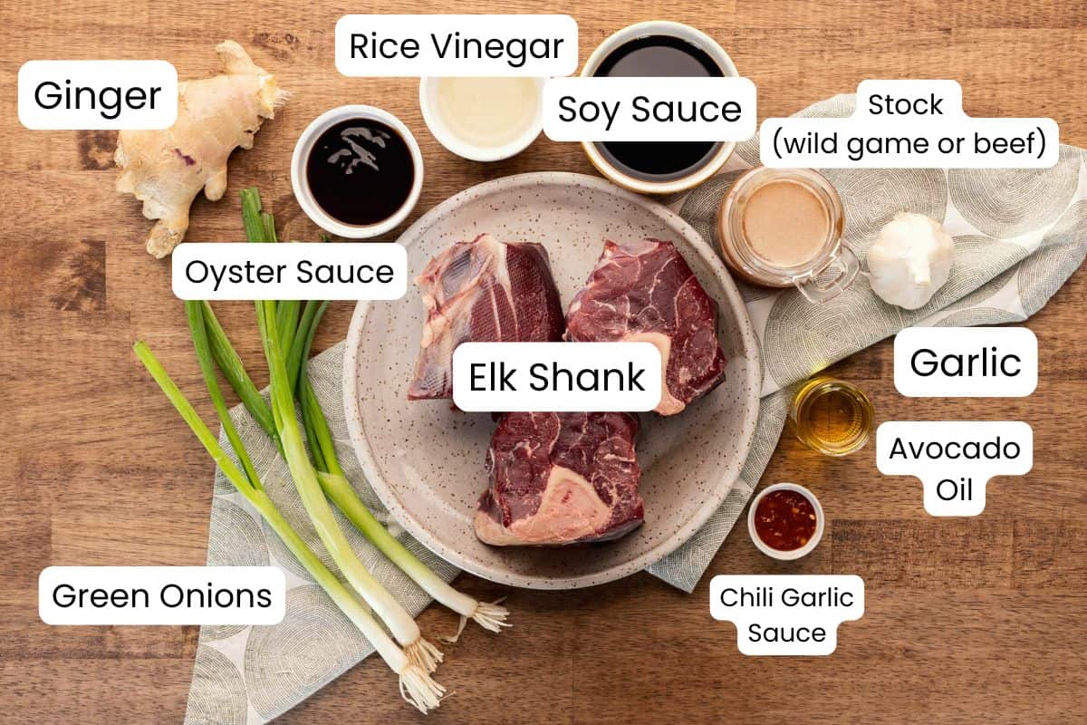 soy braised elk shank ingredients with labels.