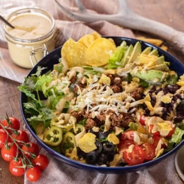 venison taco salad with chipotle lime dressing.