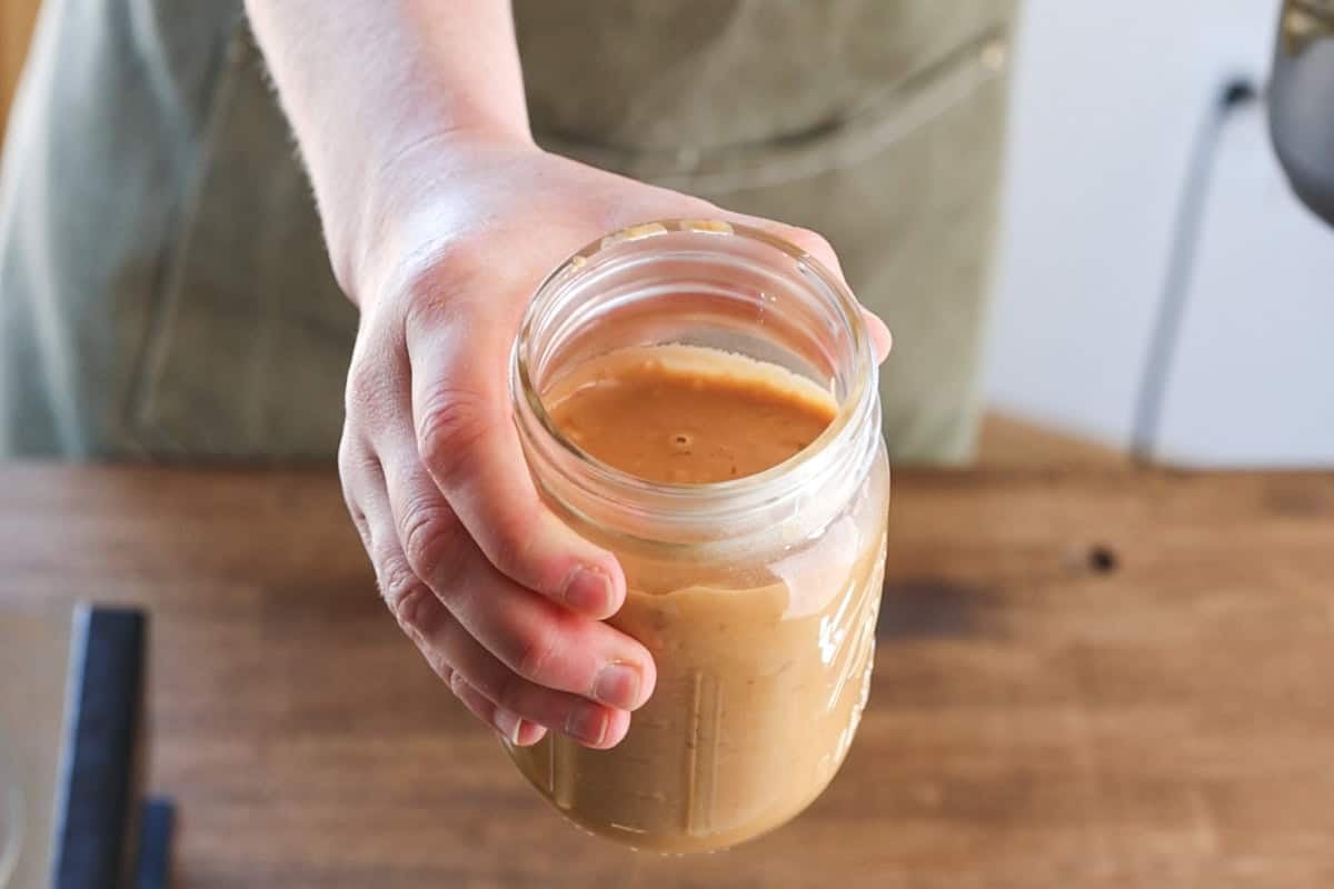 peanut sauce in jar.